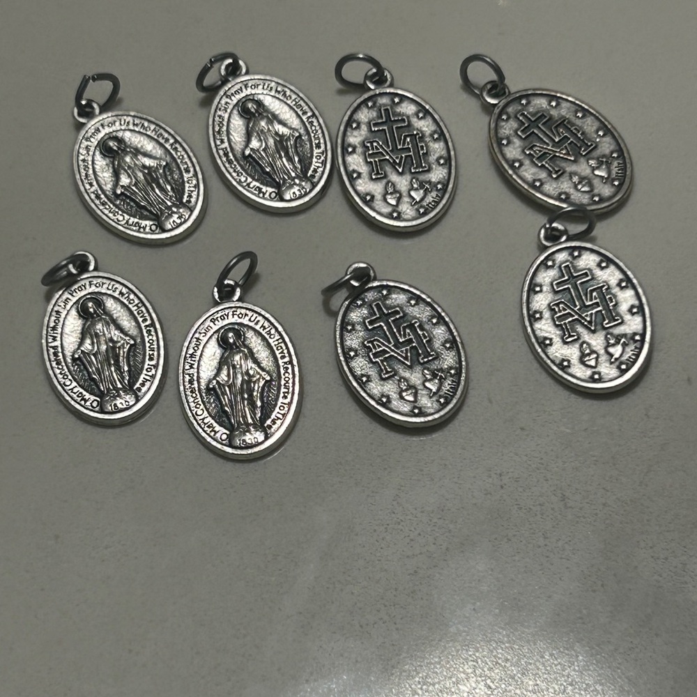 Silver Religious Pendant Double Sided Set of 8